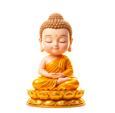 Cute Little Buddha Sitting On Golden Lotus