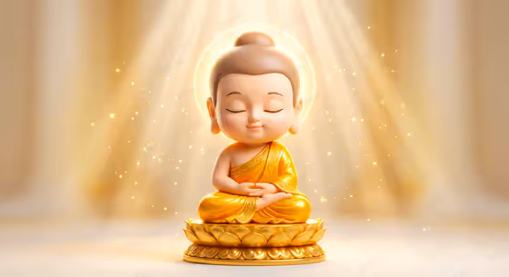 Cute Baby Buddha Meditating Golden Light Spiritual