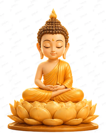 Cute Golden Buddha Meditating on Lotus - Spiritual Peace