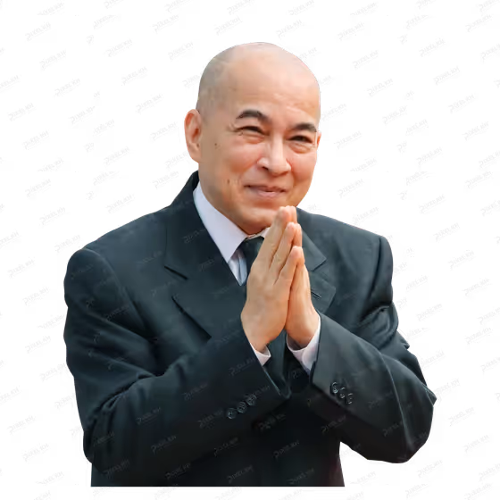 King Norodom Sihamoni of Cambodia smiling with traditional sampeah