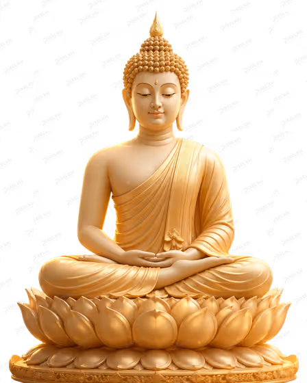 Golden Buddha Statue on Lotus Base, Meditation, Serene 3D Render