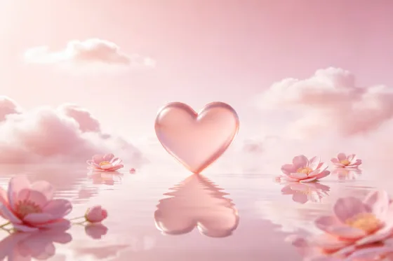 Pink Heart Flowers Water Dreamy Love