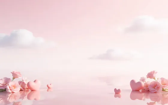 Pink Heart Flowers Water Dreamy Love