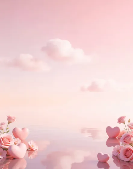 Pink Heart Flowers Water Dreamy Love