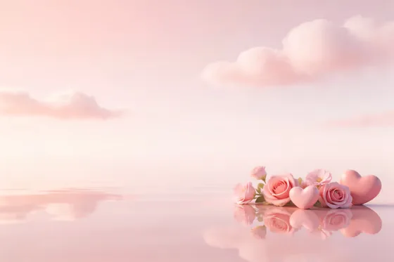 Romantic Pink Hearts Flowers Dreamy Water Reflections
