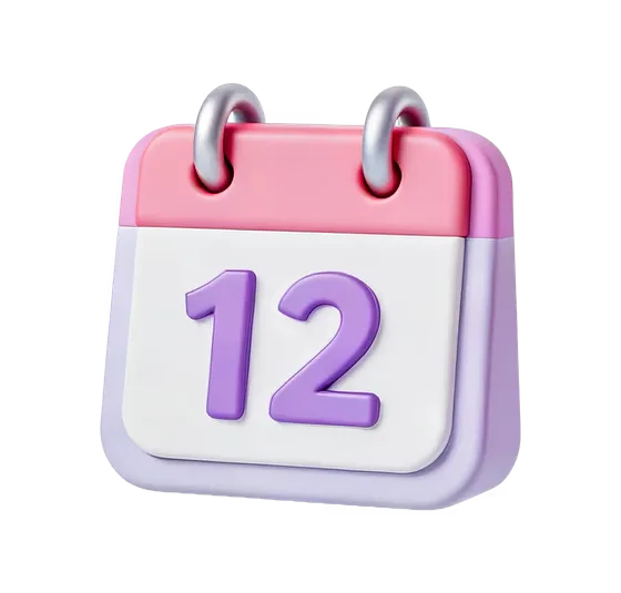 Cute 3D Calendar Icon Date Twelve