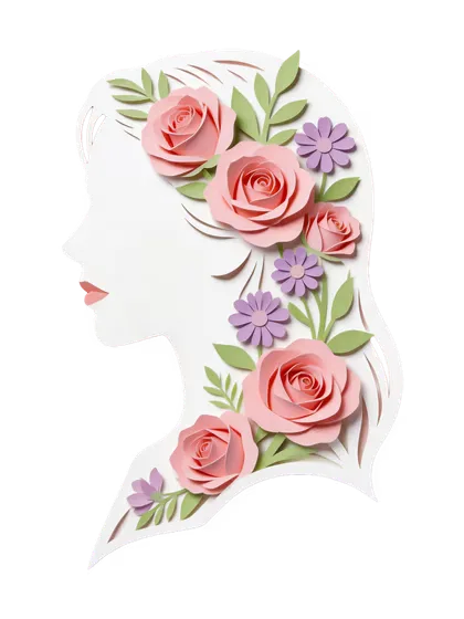 Woman Profile Silhouette Floral Paper Art
