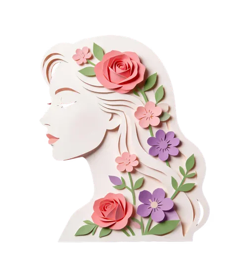 Elegant Woman Profile Floral Paper Art