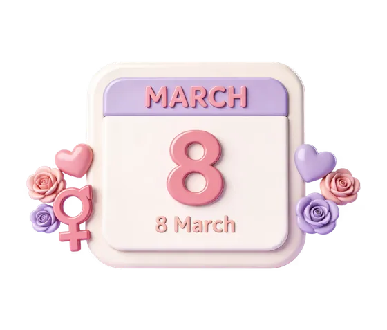 March 8th Women's Day Calendar Illustration