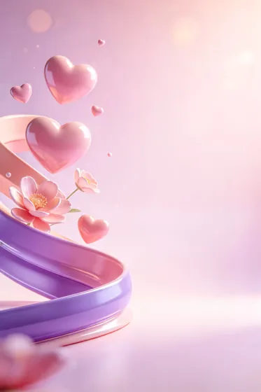 Romantic Pink Purple Hearts Flowers Background