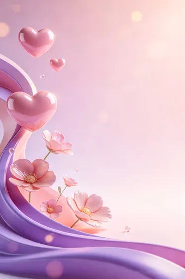 Romantic Pink Hearts Flowers Wavy Background