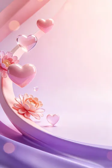 Pastel Love Hearts Floral Abstract Background