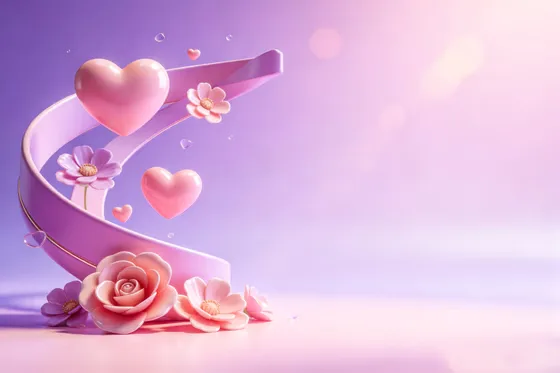 Romantic Pink Hearts Flowers Abstract Background