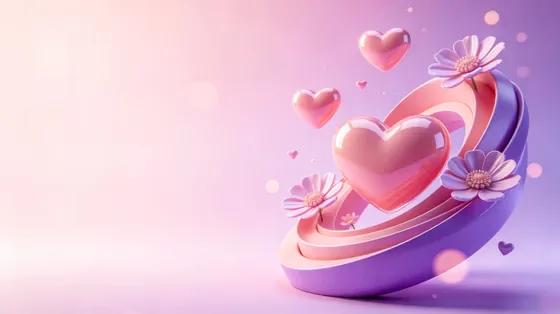 Romantic Pink Hearts Flowers Abstract Background