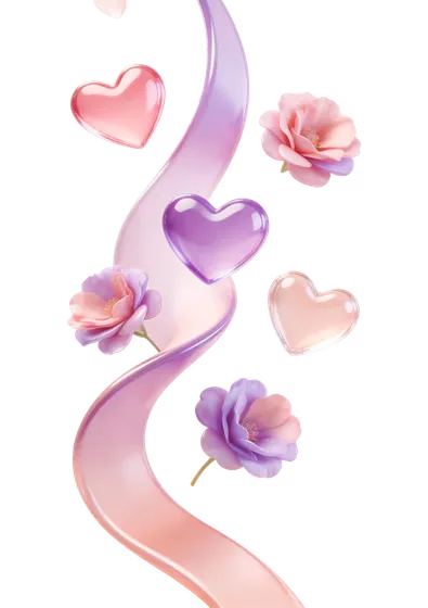 Graceful Flowing Ribbon Hearts Flowers Background
