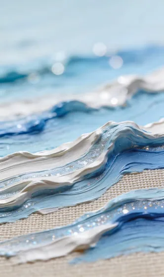 Sparkling Blue Abstract Wave Texture Painting
