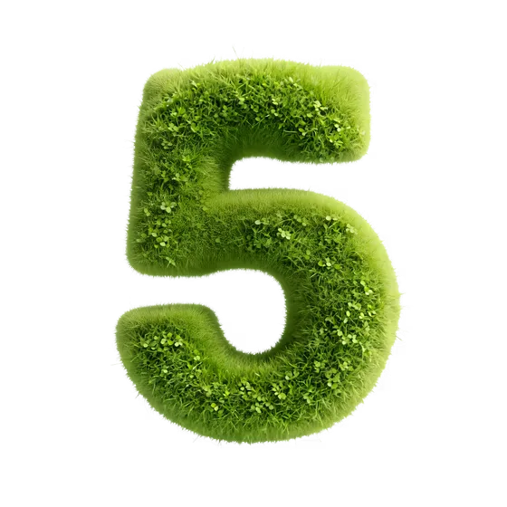 Green Grassy Number Five Isolated Illustration