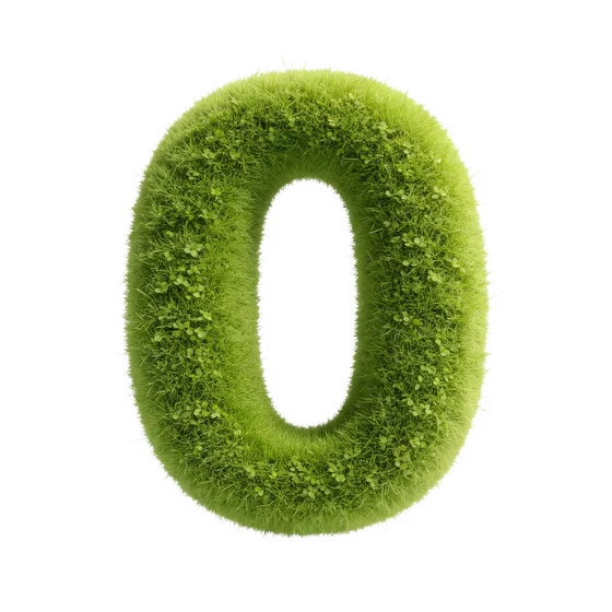 Lush Green Grass Numeral Zero Isolated