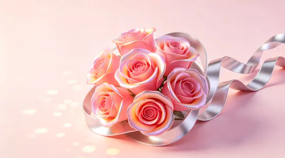 Elegant Iridescent Rose Bouquet Silver Ribbon