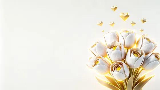 Elegant Golden Tulips Hearts Celebration Background