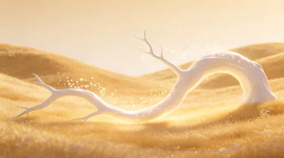 Ethereal Glowing Branch Golden Grassy Landscape