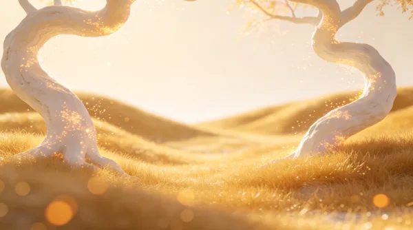 Fantasy Golden Trees Glowing Dreamy Landscape