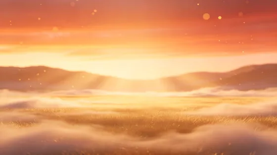 Golden Sunrise Over Misty Mountain Field