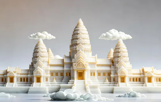 Elegant White Golden Angkor Wat Temple Cloud Concept