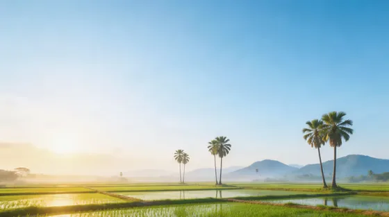 Golden Sunrise Over Serene Rice Fields