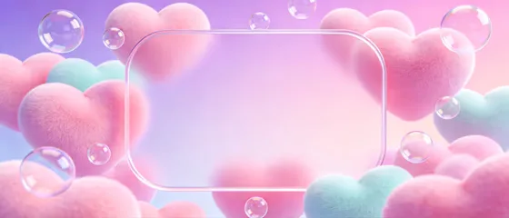 Sweet Pastel Fluffy Hearts Transparent Frame