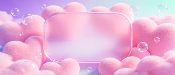 Fluffy Pink Hearts Bubbles Frame Background