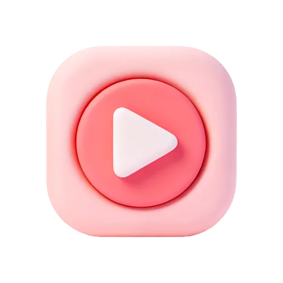 Cute 3D Pink Play Button Icon
