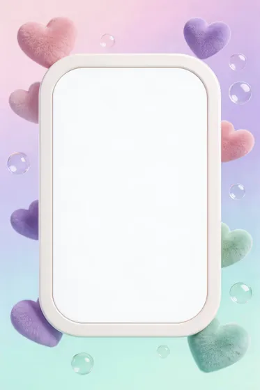 Fluffy Hearts White Frame Pastel Mockup