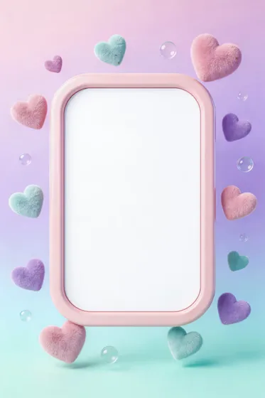 Gradient Pastel Frame Fluffy Hearts Mockup