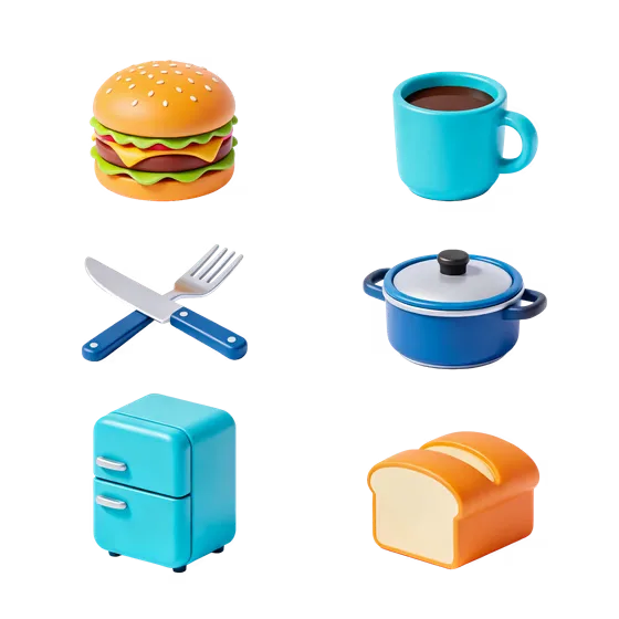 Kitchen Food Elements 3D Icon Set