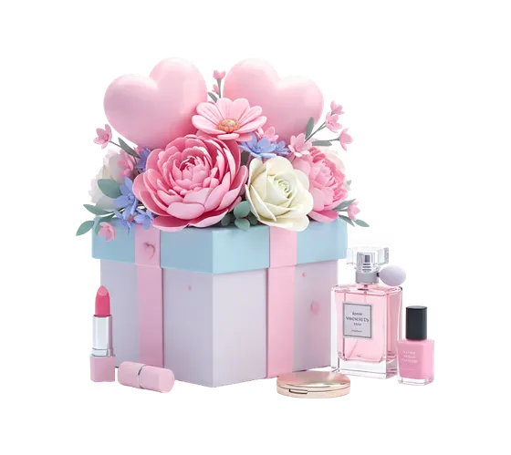 Elegant Pastel Gift Box with Cosmetics