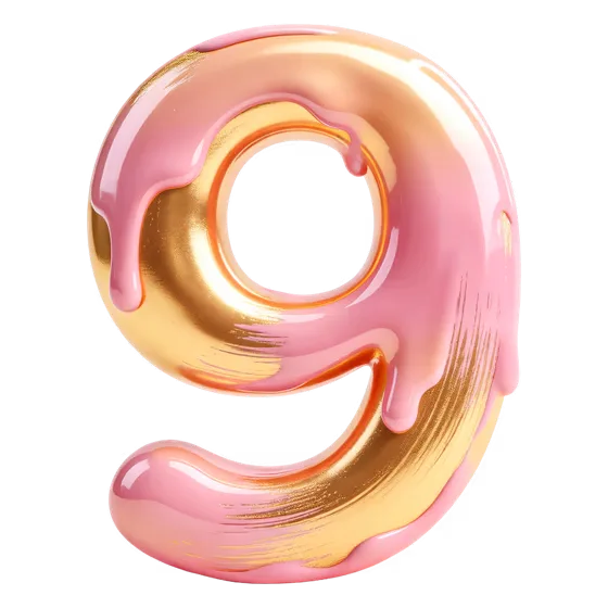 Glossy Pink Golden Drip Number Nine