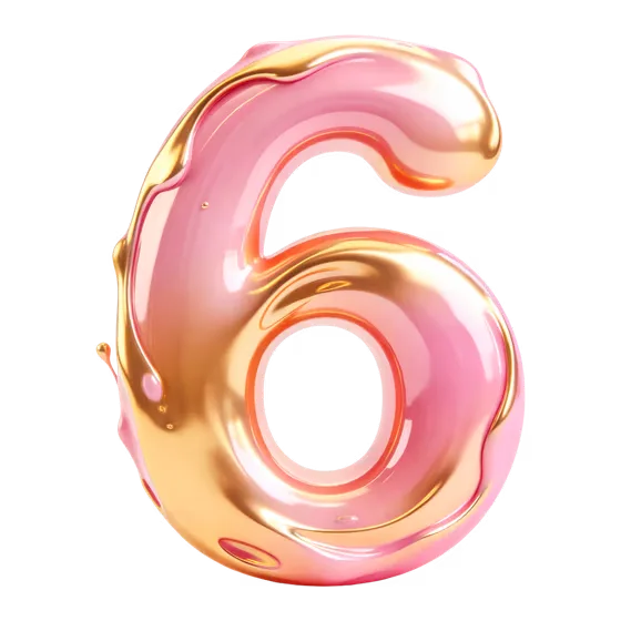 Luxury Pink and Golden Number Six Isolated