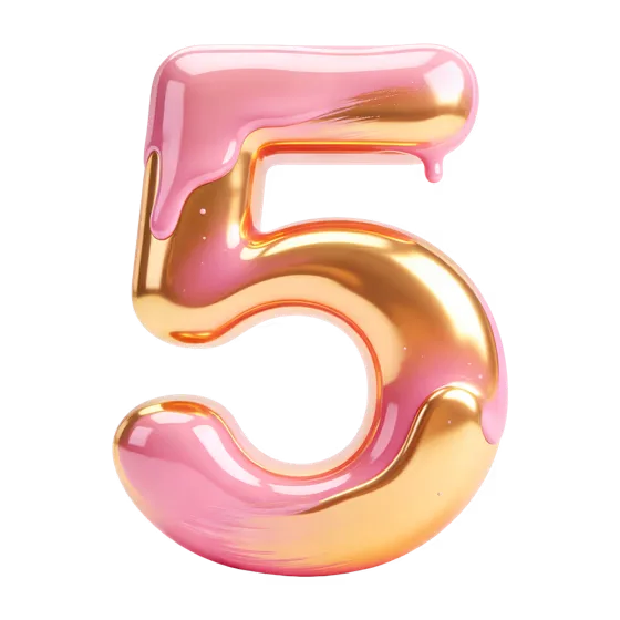 Glossy Golden Pink Dripping Number Five