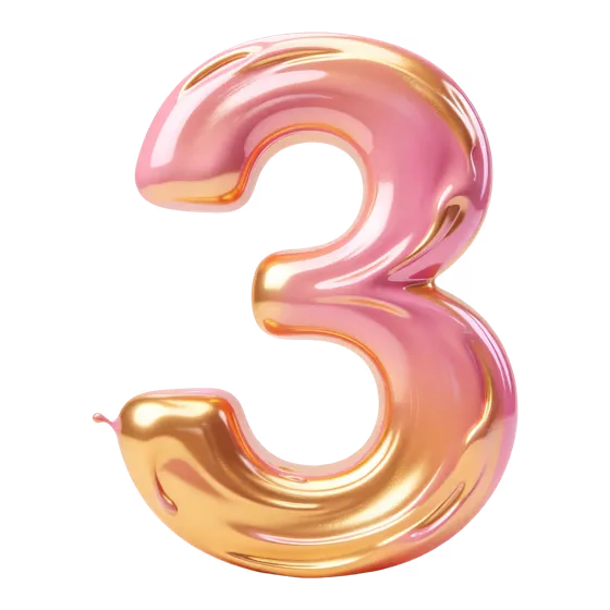 Elegant Glossy Gold Pink Number Three