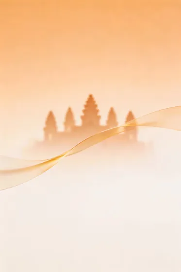 Cambodia Angkor Wat Temple Silhouette Golden Wave Background