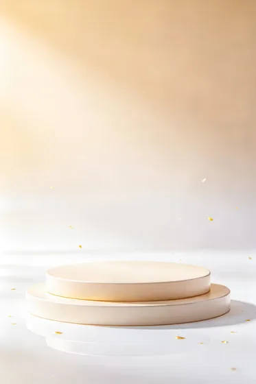 Minimalist Podium Display Golden Confetti Background