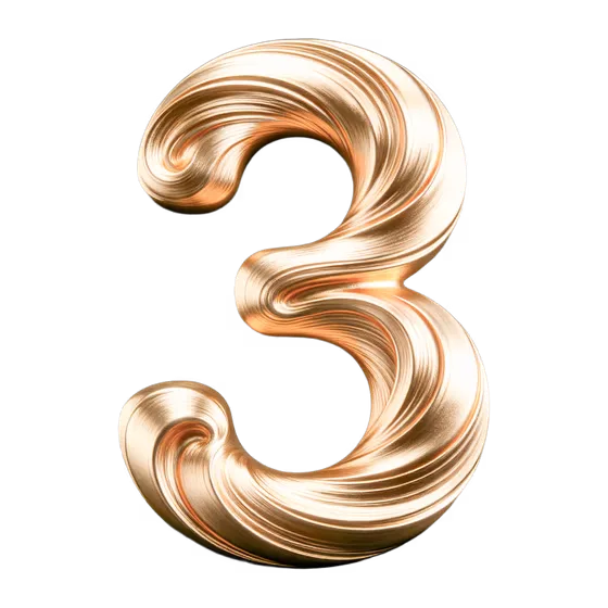 Elegant Flowing Gold Number Three Render