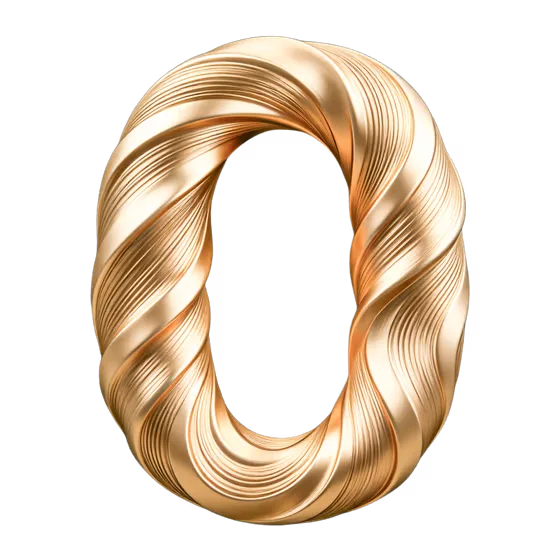 Shimmering Golden Twisted Abstract Number Zero