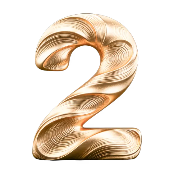 Elegant Gold Metallic Number Two Rendering