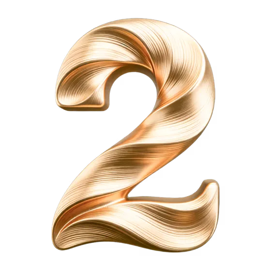 Golden Wavy Textured Number Two Isolated