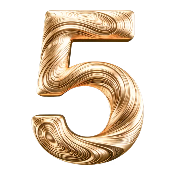 Metallic Golden Abstract Swirl Numeral Five