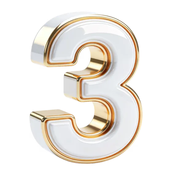 Luxurious Golden White 3D Number Three