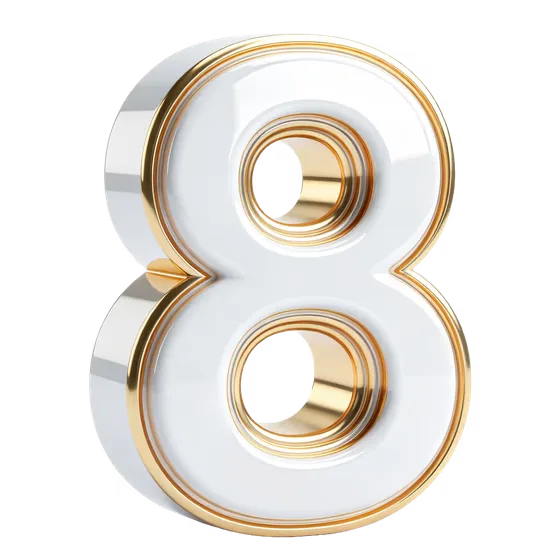 Elegant Golden White Number Eight Isolated