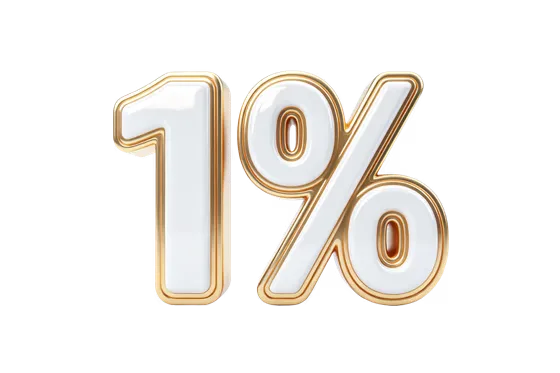 Elegant Golden 1% Percentage Symbol Isolated